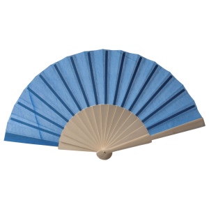 Éventail en tissu polycoton (coton + polyester) avec manche en bois, longueur 23 cm