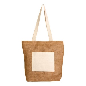 Shopper avec soufflet à la base en Jute avec anses et poche externe (18 x 15 cm) en coton 3