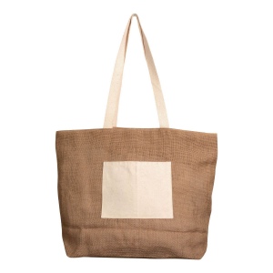 Shopper avec soufflet à la vase en Jute avec anses et poche externe (18 x 15 cm) en coton 3