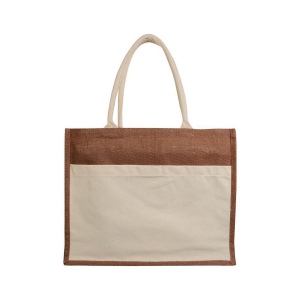 Sac en jute avec intérieur en PVC, soufflet, longues poignées et poche extérieure 5