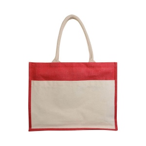 Sac en jute avec intérieur en PVC, soufflet, longues poignées et poche extérieure 9
