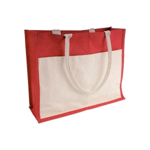 Sac en jute avec intérieur en PVC, soufflet, longues poignées et poche extérieure 4