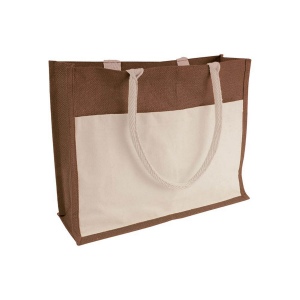 Sac en jute avec intérieur en PVC, soufflet, longues poignées et poche extérieure 2