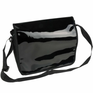 Conférencier en polyester 600D avec bandoulière réglable et rabat en PVC lucide 2