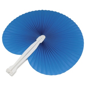 Éventail en papier coloré avec manche en plastique blanc, longueur 26 cm