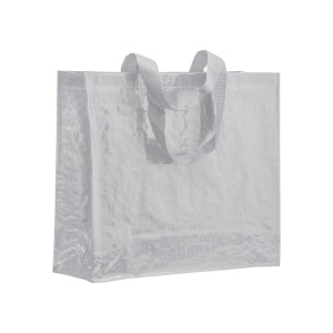 Shopper avec soufflet en PP laminé 120g/m2, anses longues en ruban 10