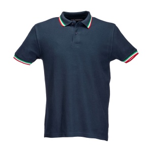 Polo 100% coton piqué 180g/m2, mancese courtes, bordures tricolores et fermeture avec 2 bo 3