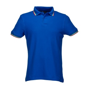 Polo 100% coton piqué 180g/m2, mancese courtes, bordures tricolores et fermeture avec 2 bo 2