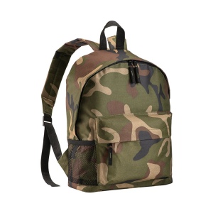 Sac à dos en polyester 600D avec 3 poches, dont une latèrale en filet. Bretelles réglables