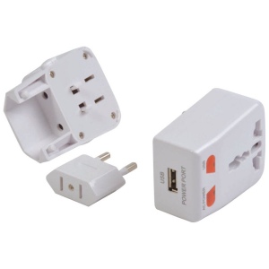 Adaptateur prise universelle avec entrée USB. Input 100-125V 6A ou 220-250V 6A. ATTENTION 4