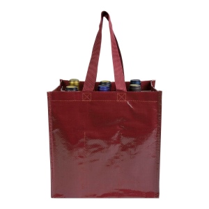 Shopper porte-bouteilles (6) en PP laminé 120g/m2, anses courtes en ruban 5