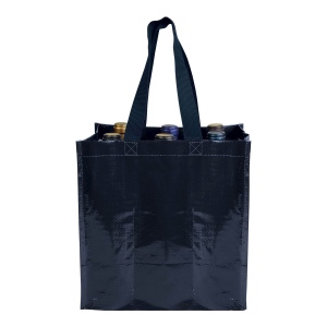 Shopper porte-bouteilles (6) en PP laminé 120g/m2, anses courtes en ruban 7