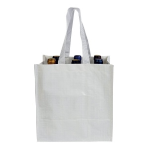 Shopper porte-bouteilles (6) en PP laminé 120g/m2, anses courtes en ruban 9