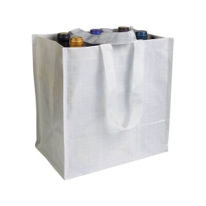 Shopper porte-bouteilles (6) en PP laminé 120g/m2, anses courtes en ruban 4