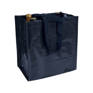 Shopper porte-bouteilles (6) en PP laminé 120g/m2, anses courtes en ruban 3