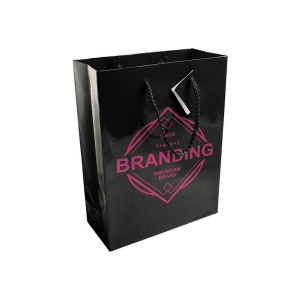Shopper avec soufflet en carte laminée 157g/m2 avec renforcement au fond, anses en corde e 16