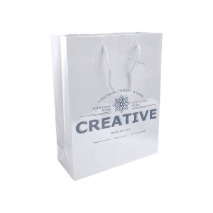 Shopper avec soufflet en papier laminé 157 g/m2 avec renforcement au fond, anses en corde 18