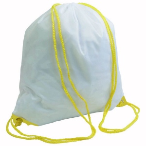 Sac à dos blanc en polyester 210T avec fermeture réglable à cordon, angles renforcés