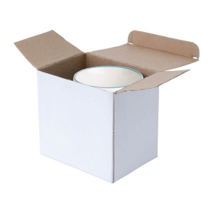 Tasse en céramique blanche avec bordures et manche colcorés adaptèe au lave-vaisselle et f 10