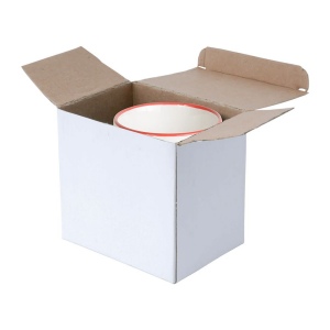 Tasse en céramique blanche avec bordures et manche colcorés adaptèe au lave-vaisselle et f 14