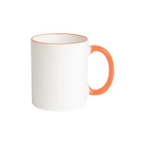 Tasse en céramique blanche avec bordures et manche colcorés adaptèe au lave-vaisselle et f 4