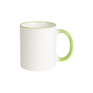 Tasse en céramique blanche avec bordures et manche colcorés adaptèe au lave-vaisselle et f 2