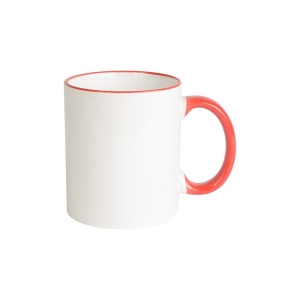 Tasse en céramique blanche avec bordures et manche colcorés adaptèe au lave-vaisselle et f 7
