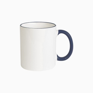 Tasse en céramique blanche avec bordures et manche colcorés adaptèe au lave-vaisselle et f 6