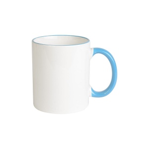 Tasse en céramique blanche avec bordures et manche colcorés adaptèe au lave-vaisselle et f 3