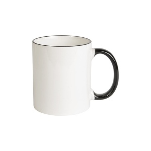 Tasse en céramique blanche avec bordures et manche colcorés adaptèe au lave-vaisselle et f 8
