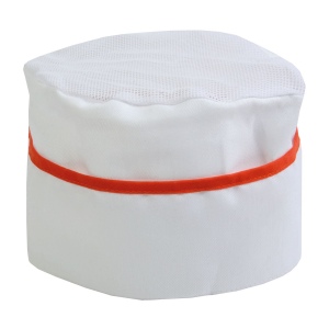 Toque de chef 30 % coton / 70% polyester blanc avec bordure colorée. Taille unique 5