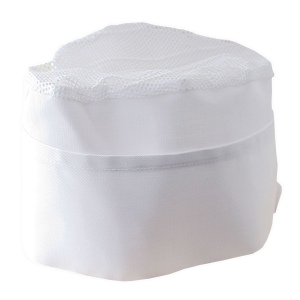 Toque de chef 30 % coton / 70% polyester blanc avec bordure colorée. Taille unique 6