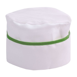 Toque de chef 30 % coton / 70% polyester blanc avec bordure colorée. Taille unique 4
