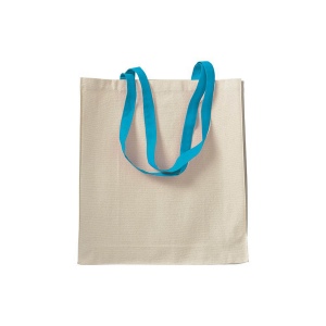 Shopper avec soufflet en coton naturel 220g/m2, anses longues colorées 9