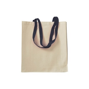 Shopper avec soufflet en coton naturel 220g/m2, anses longues colorées 18