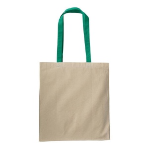 Shopper avec soufflet en coton naturel 220g/m2, anses longues colorées 22