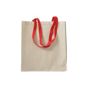 Shopper avec soufflet en coton naturel 220g/m2, anses longues colorées 24