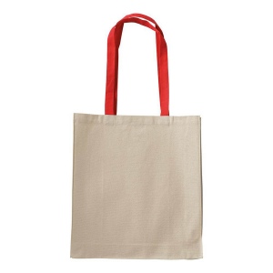Shopper avec soufflet en coton naturel 220g/m2, anses longues colorées 25