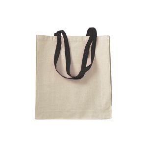 Shopper avec soufflet en coton naturel 220g/m2, anses longues colorées 27