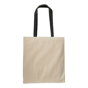 Shopper avec soufflet en coton naturel 220g/m2, anses longues colorées 28