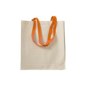 Shopper avec soufflet en coton naturel 220g/m2, anses longues colorées 12