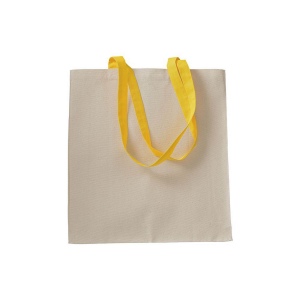 Shopper avec soufflet en coton naturel 220g/m2, anses longues colorées 15