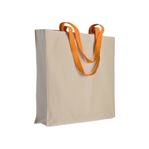 Shopper avec soufflet en coton naturel 220g/m2, anses longues colorées 3