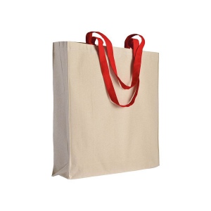 Shopper avec soufflet en coton naturel 220g/m2, anses longues colorées 7