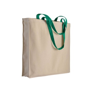 Shopper avec soufflet en coton naturel 220g/m2, anses longues colorées 6