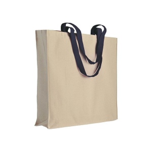 Shopper avec soufflet en coton naturel 220g/m2, anses longues colorées 5