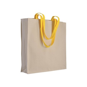 Shopper avec soufflet en coton naturel 220g/m2, anses longues colorées 4
