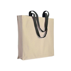 Shopper avec soufflet en coton naturel 220g/m2, anses longues colorées 8