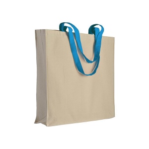 Shopper avec soufflet en coton naturel 220g/m2, anses longues colorées