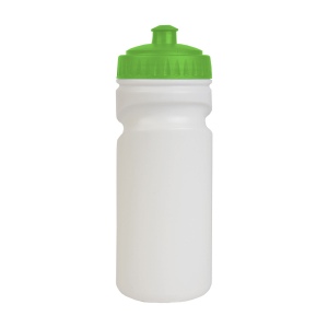 Gourde en plastique (500 ml9 blanche avec bouchon coloré (19 cm de haut pour 6,5 cm de dia 2